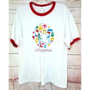 Rare Unisex Louisiana White Red Ringer Icon Collection Cotton Graphic L T Shirt